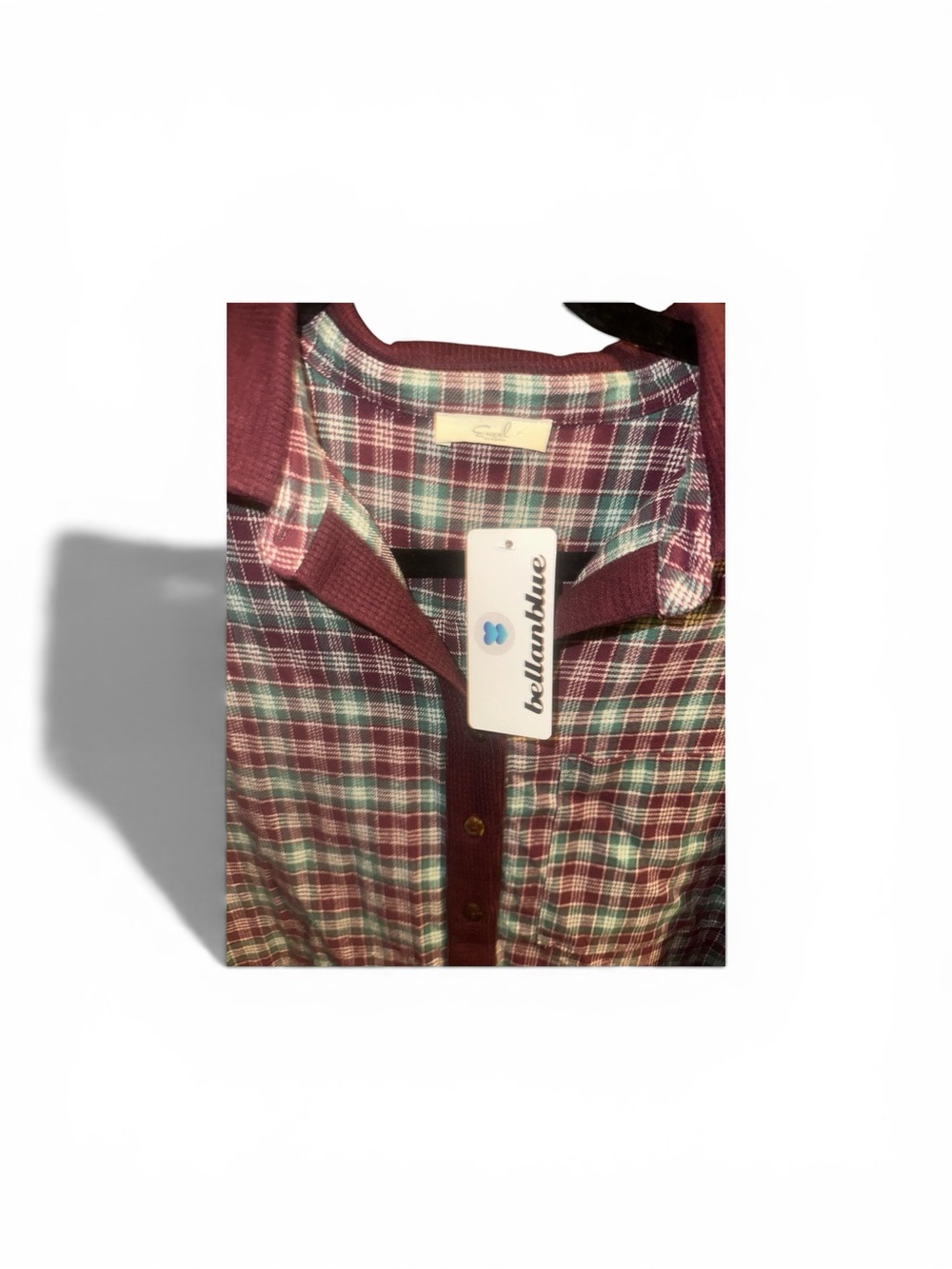 Easel SM Burgundy and Green Plaid Button-Down Shirt - Picture 4 of 5